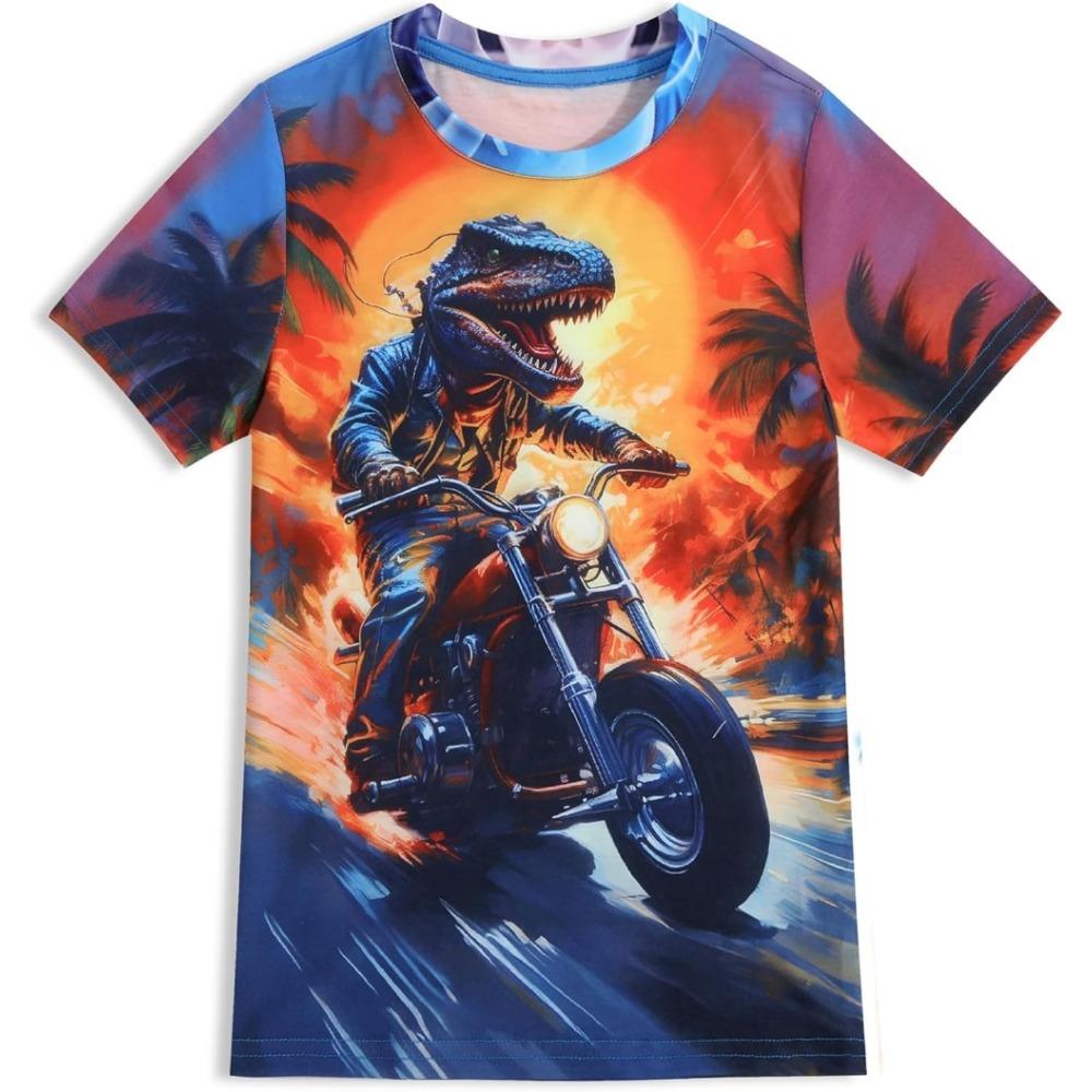 

Boys and girls T-shirt 3D pattern shirt, children s neon novel youth short sleeved T-shirt, animal printed T-shirt 140