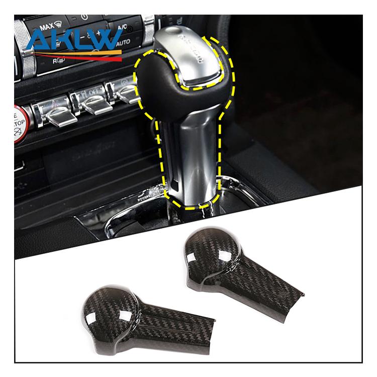 Carbon Fiber Gear Shift Knob Cover Auto Interior Accessories Decorative Trim for Ford Mustang 2015-2016 Black/Red Lightweight