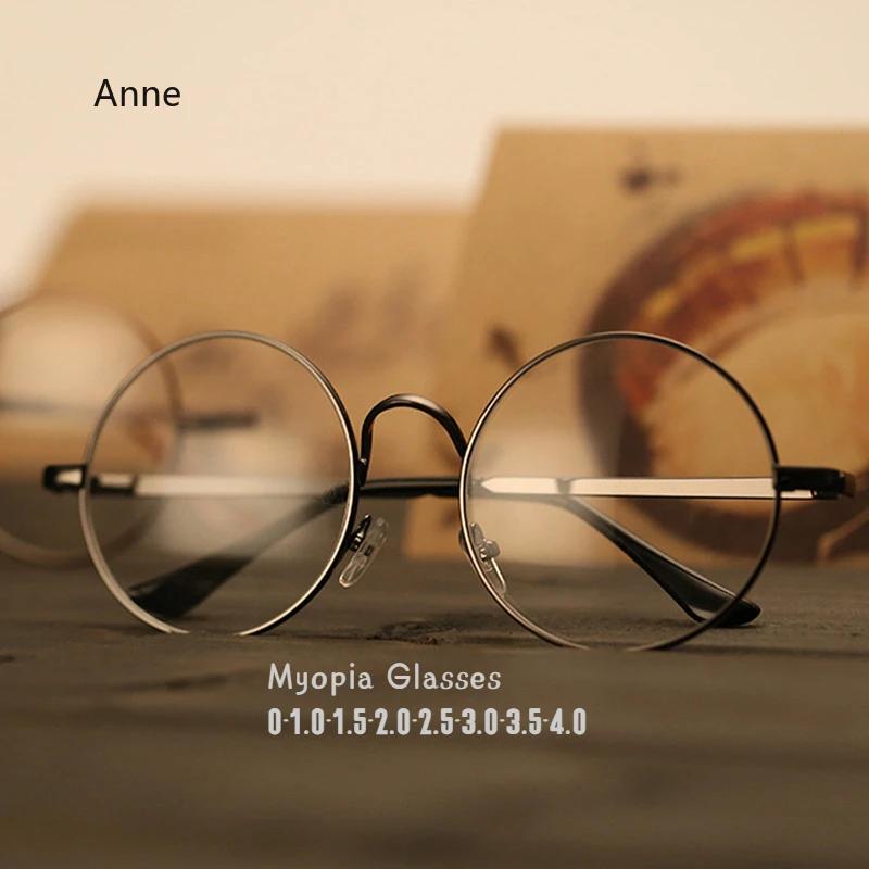 0-1-1.5-4 Round Myopia Glasses Metal Myopic Eyeglasses Women Men Prescription Nearsighted Eyewear Unisex Spectacles Frame