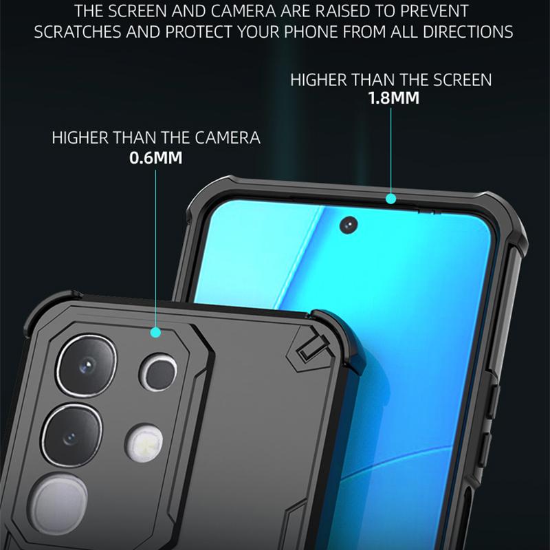KEYSION Shockproof Armor Case for VIVO Y29 4G Soft Silicone+PC Upright Metal Live Ring Stand Phone Back Cover for VIVO Y29
