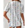 Bluse mit Spitzendetail und Blumendruck in Übergröße, elegante Bluse mit V-Ausschnitt und strukturierten Kurzarm für Frühling und Sommer, Damenkleidung in Übergröße