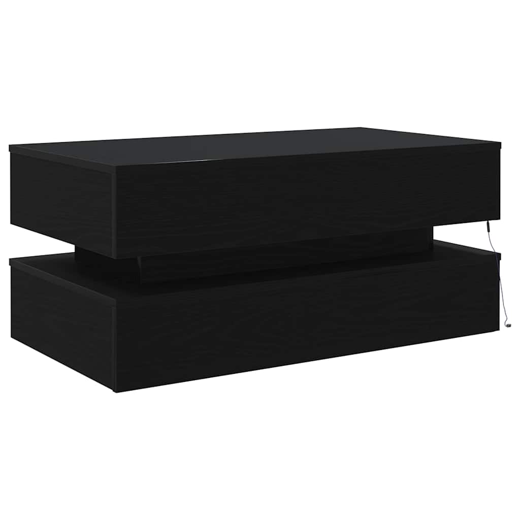 LED Coffee Table In Black Oak Look 90 X 50 X 40 Cm
