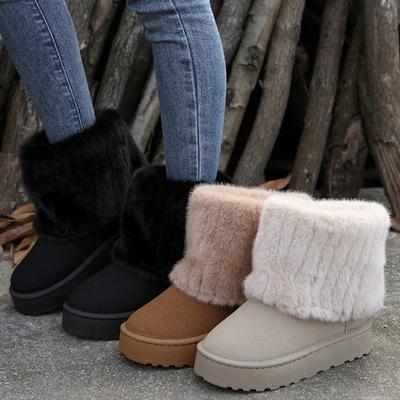 2024 Winter Women Boots Suede Thermal Sleeves Keep Warm Mid-Calf Snow Boots Ladies Comfortable Platform Womens Shoes Size 42