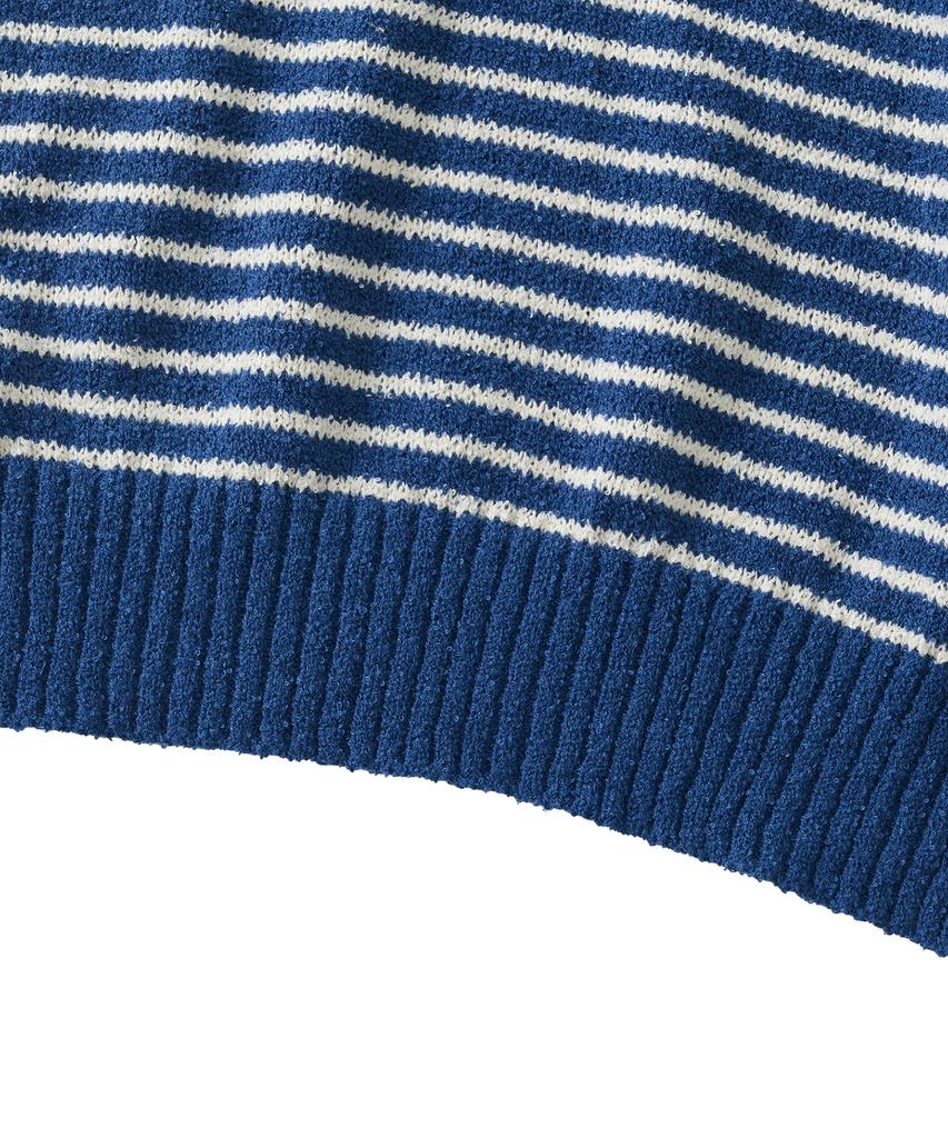 ANALOG MOOD Marine Stripe Round Short Sleeve Knit (Blue)