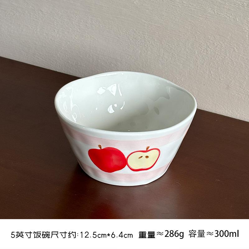 Handmade Creative Apple Ceramic Dinner Plate Cartoon Cute Childlike Ceramic Rice Bowl Household Dessert Bowl Salad Bowl