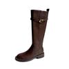 Autumn and Winter Women's Leather High Boots Cowhide Medium Heel Large Size Women's Boots New Round Head Versatile Comfortable Martin Boots Women