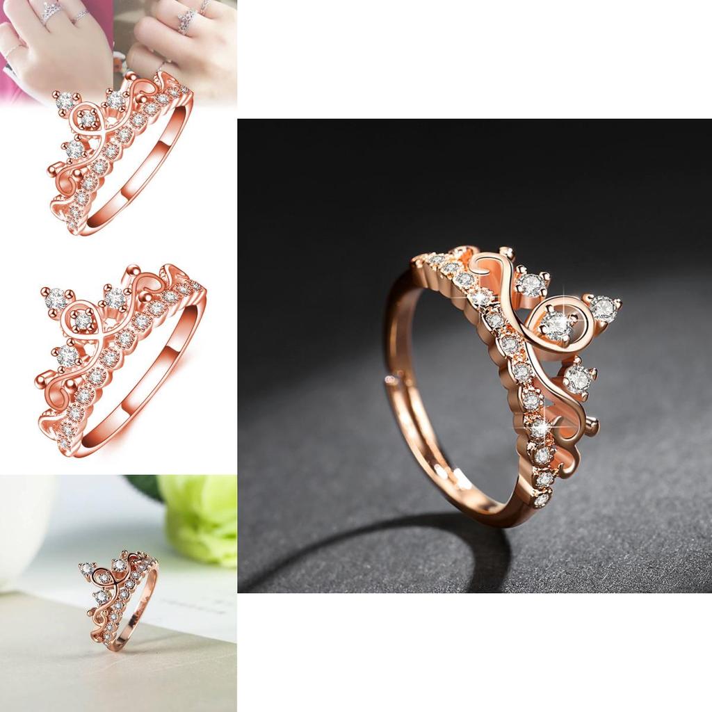 Beautiful Korean-style Crown Ring With Rose Gold Plating And Faux Gemstones For Women