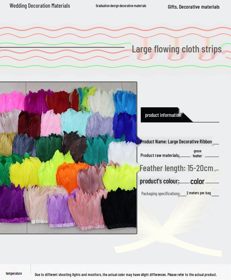 Flowing Fabric Strips & Colored Goose Feather Ribbon for Wedding Dress DIY and Crafting Accessories