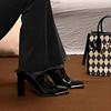 Fashion 2024 New Autumn/Winter High Heel Short Boots for Women Lacquer Leather Coarse Heel Single High End Thin Thin and Short Boots