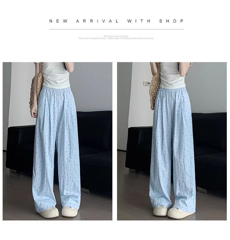 Petite High-Waisted Lazy Pink Polka Dot Summer Silk Pants