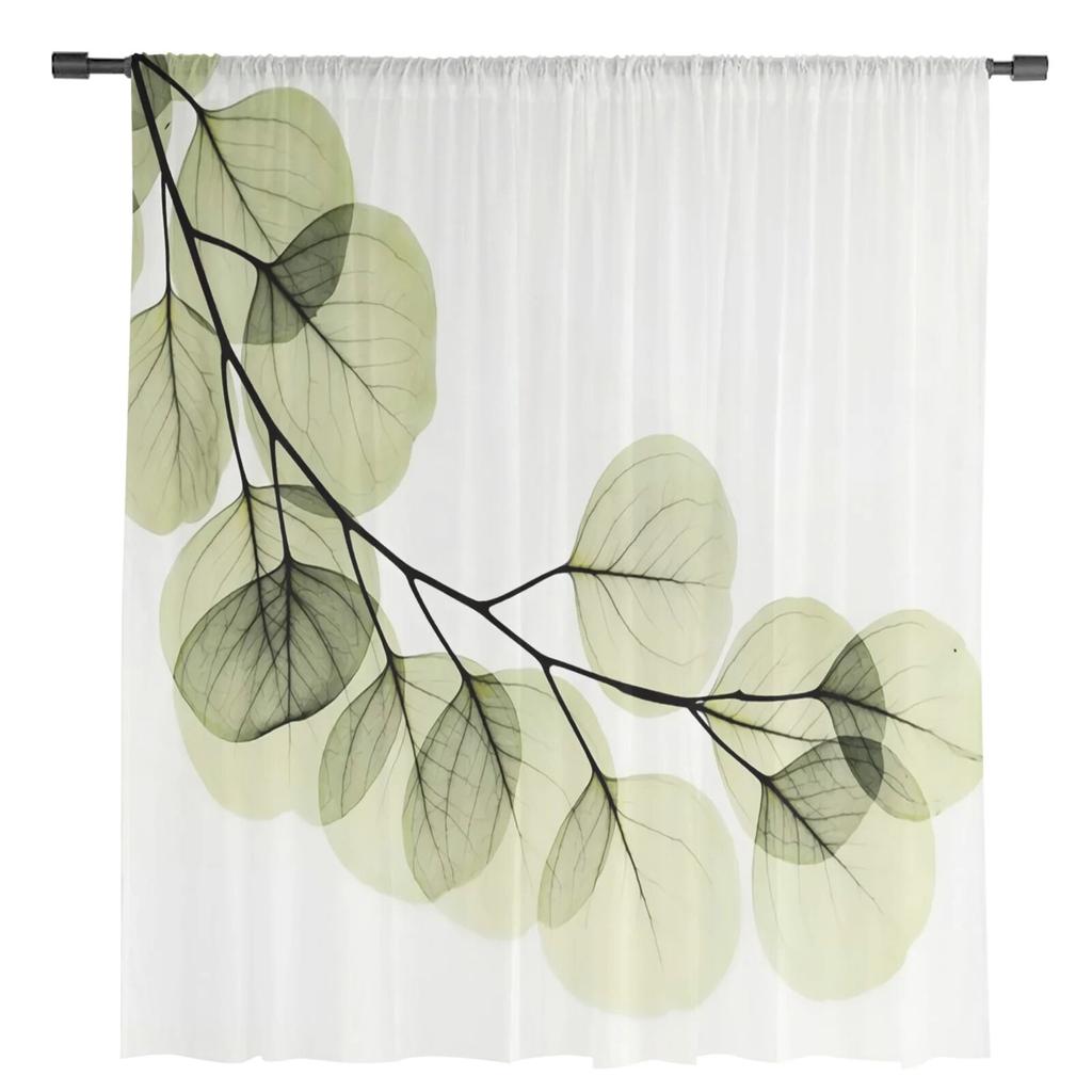 Rami Foglie Verdi Tende Semplici Velate per Camera da Letto Soggiorno Tende da Finestra in Voile Tende in Tulle per Camera dei Bambini