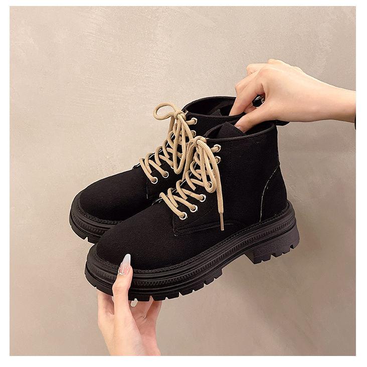 Thick-soled Martin Boots for Women's 2025 New Spring and Autumn British Style Retro Round Head Thick Heel Foreign Style Versatile Lace-up Sho