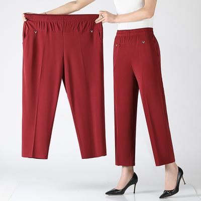 Calças femininas de meia idade plus size verão cintura alta fina elástica solta calças retas femininas calças casuais