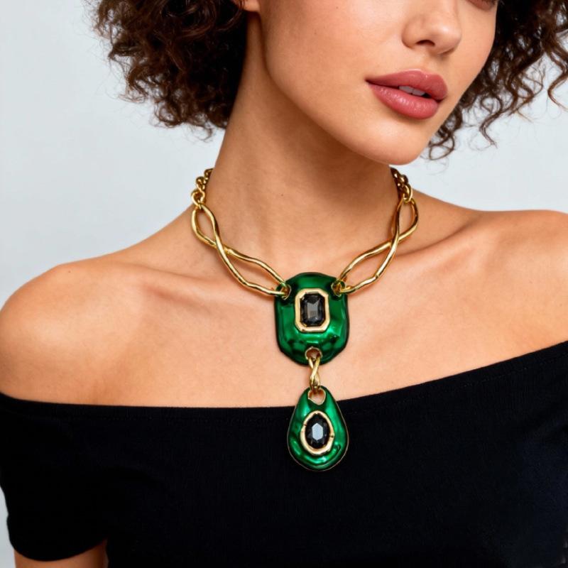 Minimalist Pendant Necklace,Heavy Industry Designer Geometry Gemstone Choker Necklace for Women