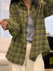 Women’s Retro Green Plaid Shirt Jacket - Korean Style, Loose Fit, Casual Long Sleeve for Spring and Autumn