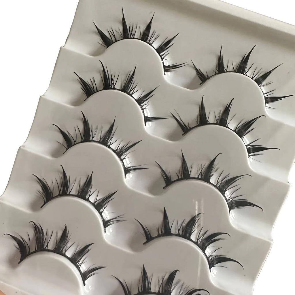 Anime-Inspired False Eyelashes, 5 Pairs Cartoon Eye Faux Lashes, Dramatic Look Demon Style, Volumizing & Lengthening