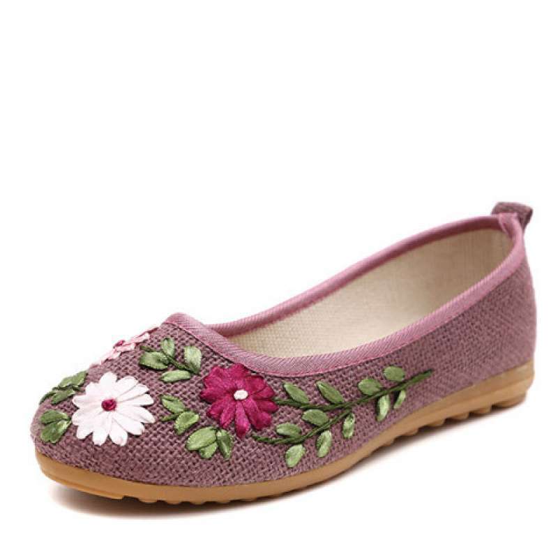 Frühlings- und Sommer-Damen-Stickschuhe alte Nordstoffschuhe Damenschuhe Ethno-Stil Schuhe Oma mittelalterliche und ältere Mutter flach s