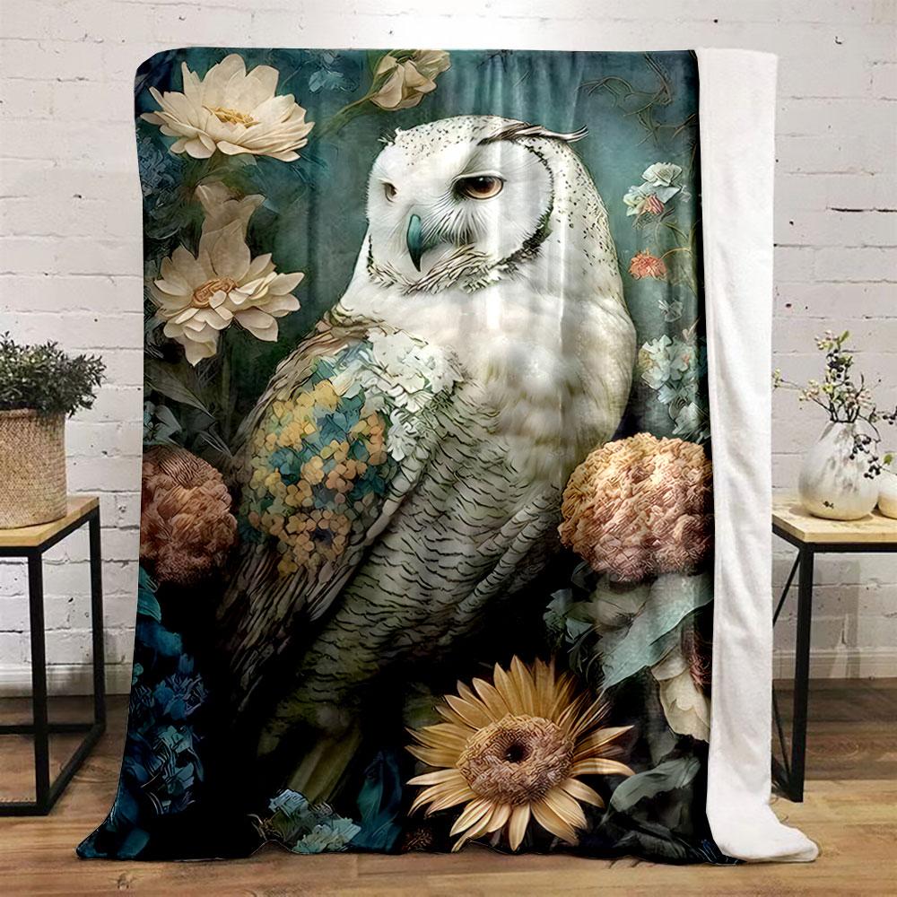 Owl Amidst Floral Blooms for All Seasons Blanket Lunch Break Throw Gift