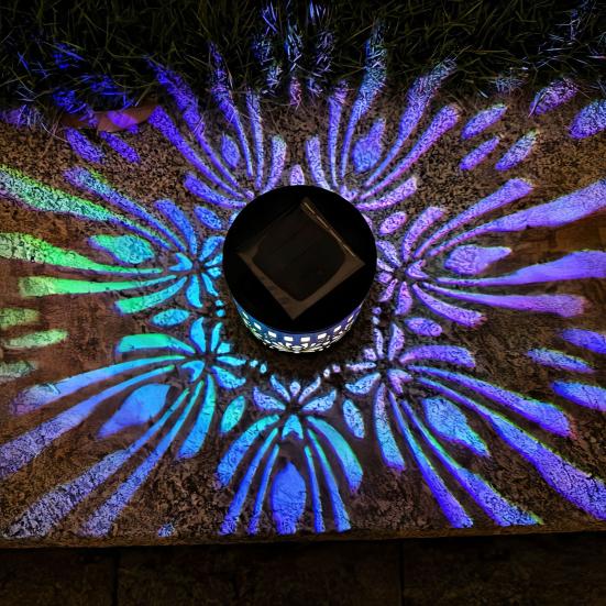 Solar Lights Outdoor Decorative Solar Powered Garden Lights with Intelligent Sensor Waterproof Metal Hollow Pattern Deck Step Wall Lights