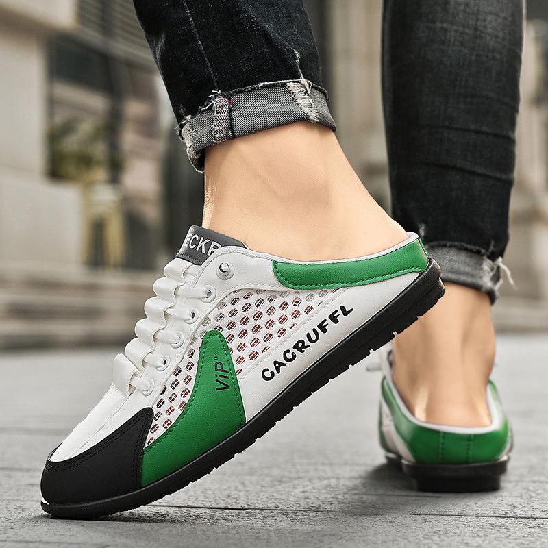 2025 autumn new breathable hole shoes men's bag head slippers mesh shoes Korean version casual half-drag men's shoes