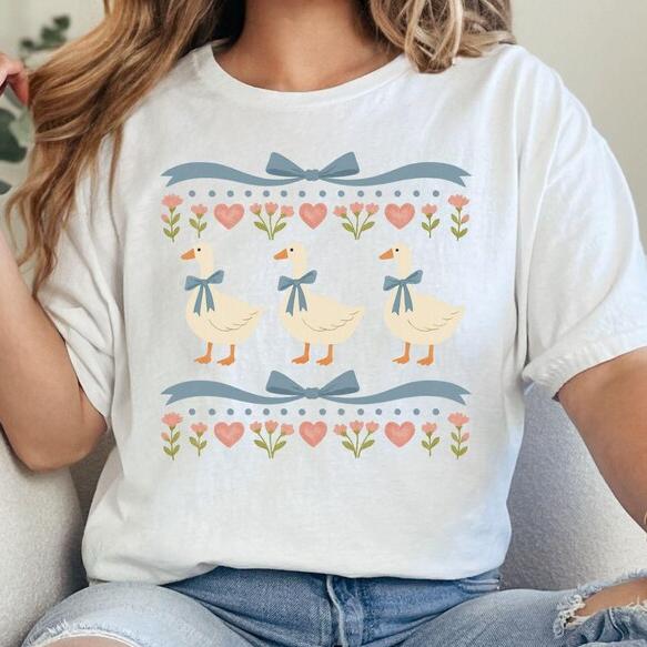 Vintage 80s Goose Shirt Funny Blue Ribbon Goose TShirt Retro Goose Graphic Shirt Cute Farm Animal Tee Cottagecore Gift Tee