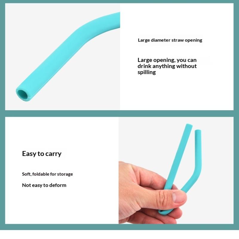 6Pcs Reusable Silicone Straws Set With Cleaning Brushes, For Water, Milk, Juices, Smoothies,Straight/Bent Straws