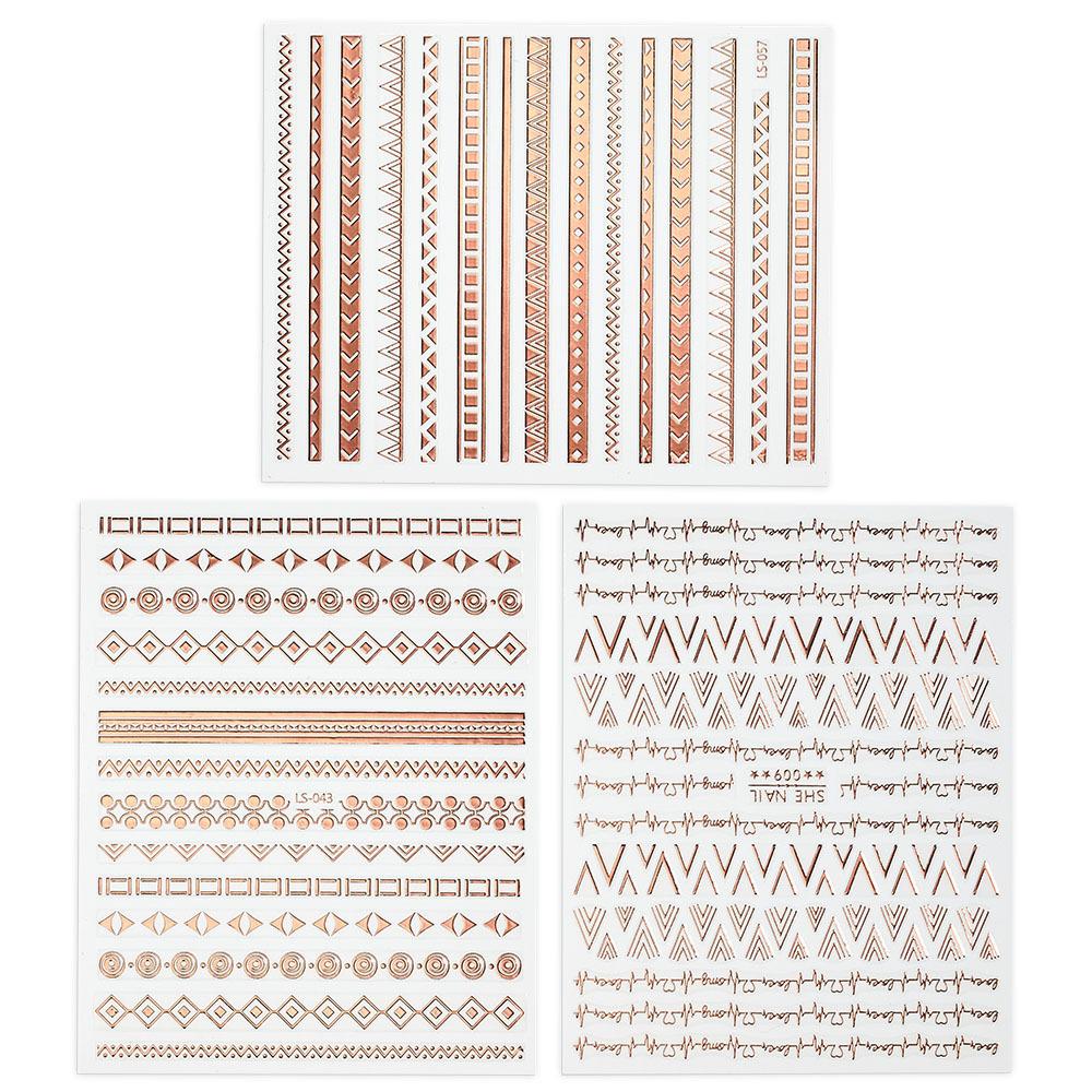 Egyptian Alien Text Full Sticker Geometric Shape Manicure 3D Rose Gold Silver Nail Diy Manicure Sticker