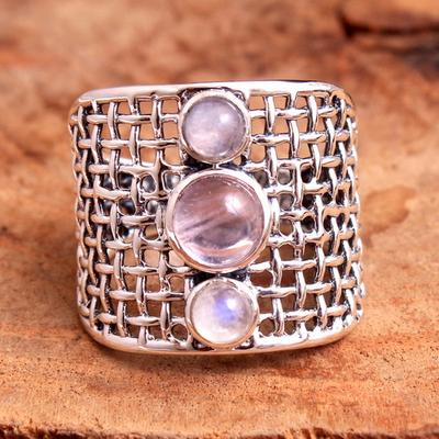 925 Sterling Silver Handmade Jewelry, Three Stone Ring, Moonstone Ring, Silver Charm Ring, Gemstone Jewelry, Silver Jewelry