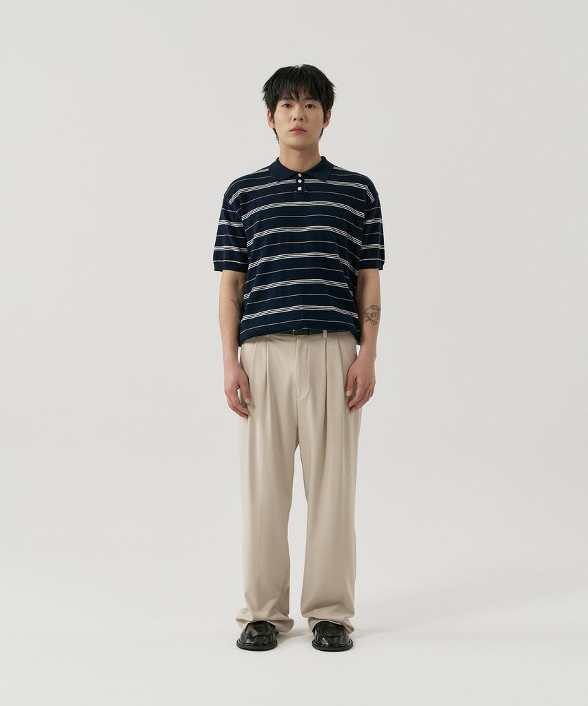 GNOK [Summer] Double-Pleated Elastic Wide Slacks [Beige]