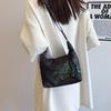 Yogodlns Retro Embroidery Crossbody Bags Adjustable Shoulder Straps Fashion Bucket Purses Small Satin Handbag