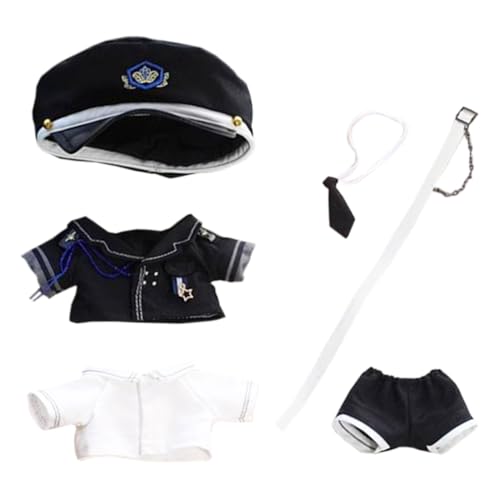 niannyyhouse Plush Clothes Set (10cm-15cm) - Hat, Coat, Shirt, Pants, Tie, Belt, Black and White Uniform Set (Black)