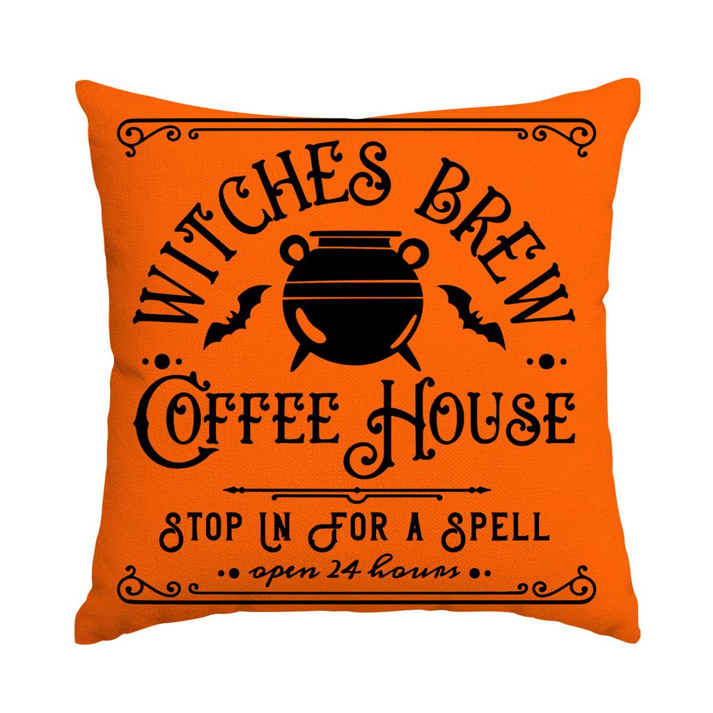 1pc Orenge Cushion Cover with  Moon Witch Pattern Soft Cozy Cover for Halloween Themed Party for Living Room Couch Decoration