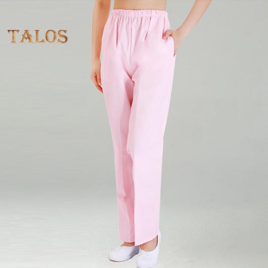 Letnie spodnie pielęgniarskie Średni stan, elastyczny pas, szerokie nogawki, długie spodnie, Jednokolorowe kieszenie, Damskie spodnie robocze