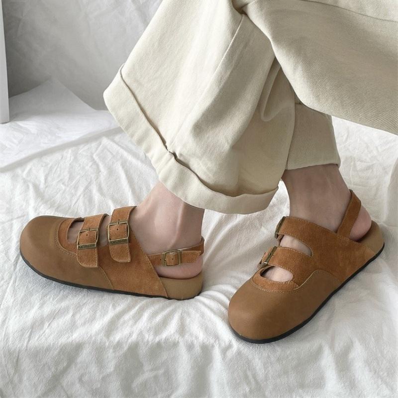 

Модная женская обувь в ретро-ностальгическом стиле 2025 года, летние клоги-сандалии, однотонные, удобные для улицы, нескользящие женские сандалии 35 коричневый