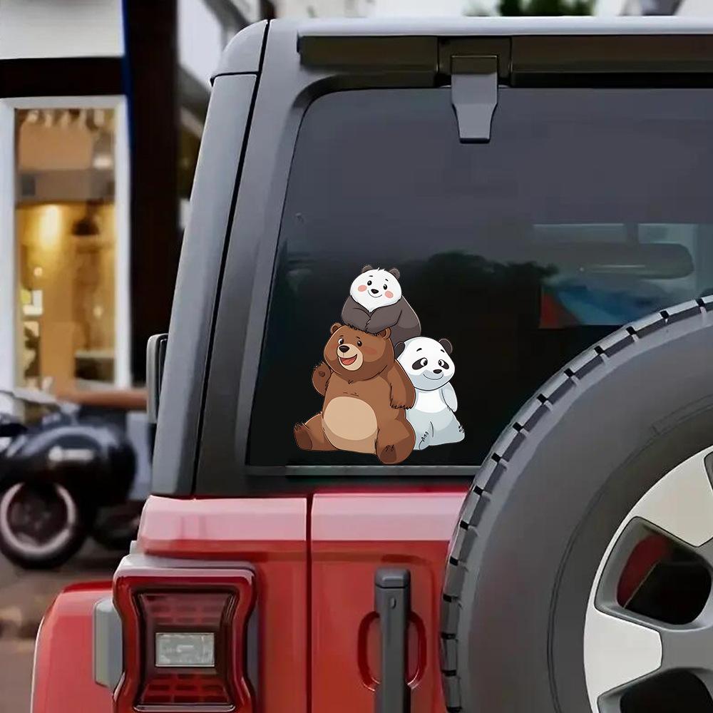 Cartoon Cute Bear Stacked with Arhat Glass Car Beautification Decorative Window Sticker