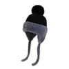 Kids Winter Knitted Earflap Hat with Pom Pom, Plush Lining and Long Ties, Warm Windproof Polyester Cap for Ages 4–10Years
