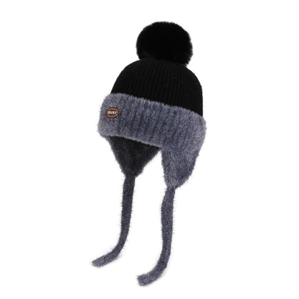 Kids Winter Knitted Earflap Hat with Pom Pom, Plush Lining and Long Ties, Warm Windproof Polyester Cap for Ages 4–10Years