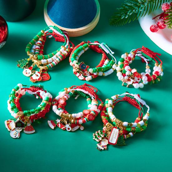 Christmas Bracelets for Women Handmade Clay Beads Stretch Bracelet Holiday Friendship Jewelry Gifts Stocking Stuffers for Xmas Party Favors