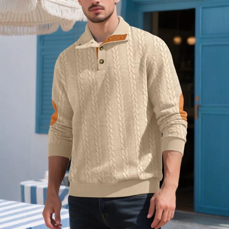 Men S Long Sleeve Casual Stand Collar Button Detail Jacquard Sweatshirt