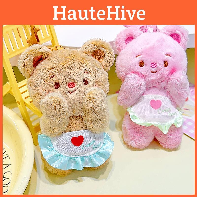 Bear Whimsical Cream Face Plush Keychain Adorable Keyring For Stylish Gift Girls