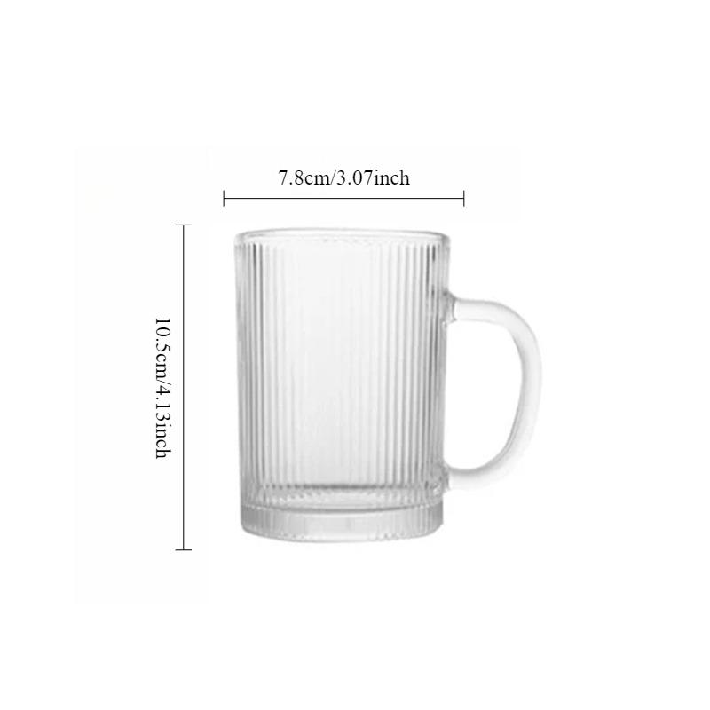 

1pcs Nordic Style Latte Mocha Coffee Cups Stripe Glass Cup with Lid Coffee Mug Household with Handle Breakfast Milk Juice Mugs 1pcs