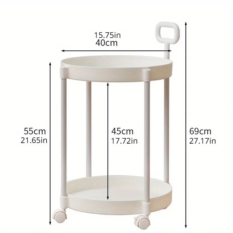 2-Tier Elegant Side Table with Wheels Trolley Table In Living Room Simple Sofa Table with Handle Easy To Move Coffee Table