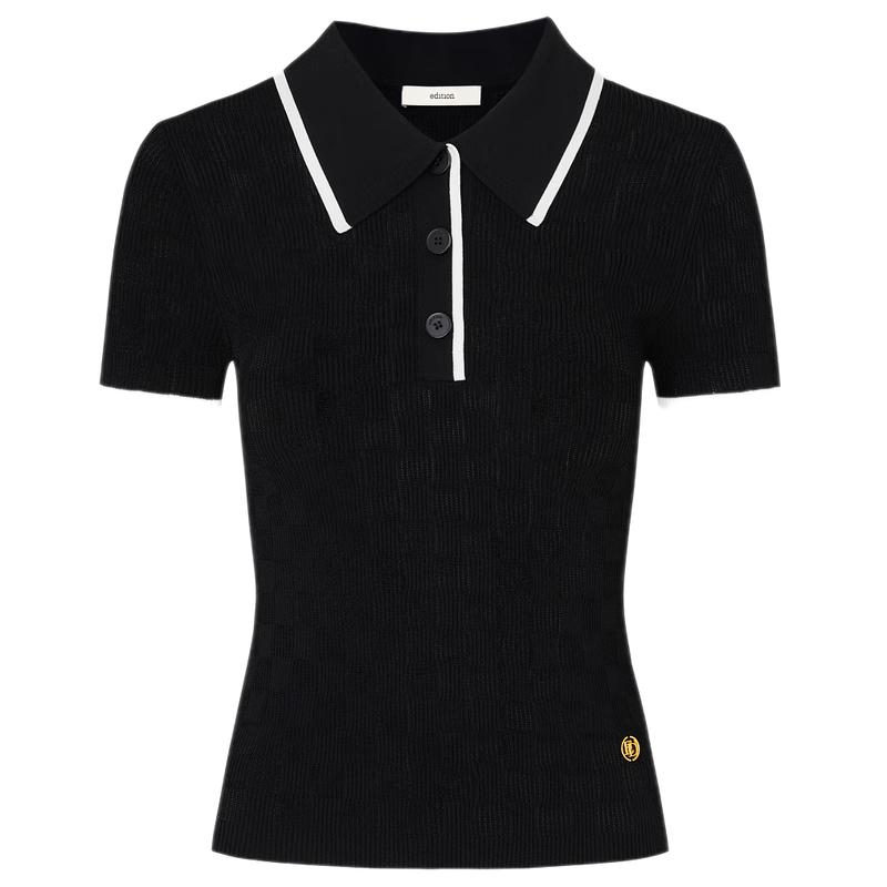 Édition Femme Polo Sportif à Carreaux Haut Tricot Manches Courtes