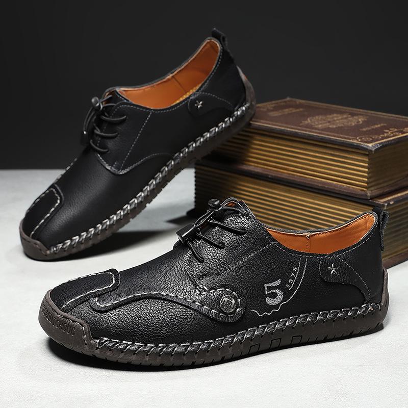 Men s Plus Size Casual Leather Slip-on Shoes - Lightweight, Non-slip, Retro, Breathable 42 чёрный