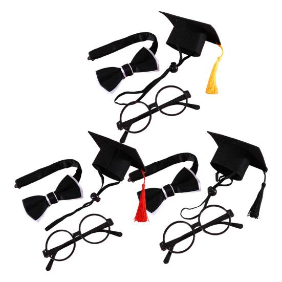 1 sada maturitního obleku pro domácí mazlíčky Rozkošný nastavitelný se střapcem Pet Kočky Psi Cosplay Kloboukový obojek Sada brýlí Příslušenství pro domácí mazlíčky