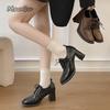 Fashion Soft Leather Retro Lace Up Single Shoes for Women 2025 Spring Autumn Square Toe Pumps French Thick High Heels for Women Footwear