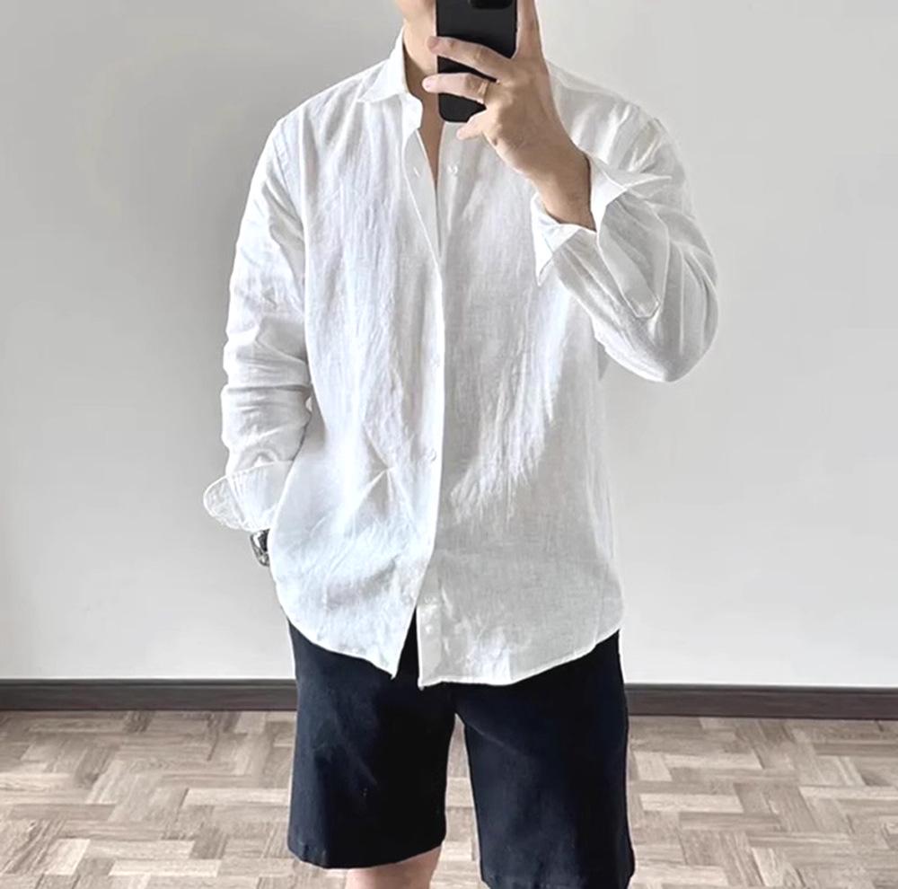 Men's High-End Cotton Linen Crinkled Shirt - Loose, Breathable, Long Sleeve, Sun Protection, Casual Versatile Top