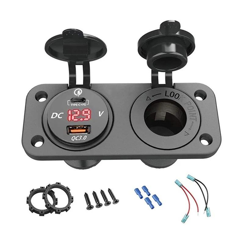 Type C PD QC 3.0 Car USB Socket Panel 12V / 24V Car Charger Built-in Socket Cigarette Lighter Socket for Motorcycle Boat Truck