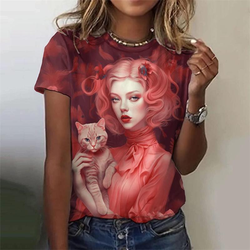 Cartoon Girl Graphic 3D Print Women's T-Shirts Summer O-Neck Short Sleeve T Shirt Y2k Harajuku Tees Casual Tops Female Clothing
