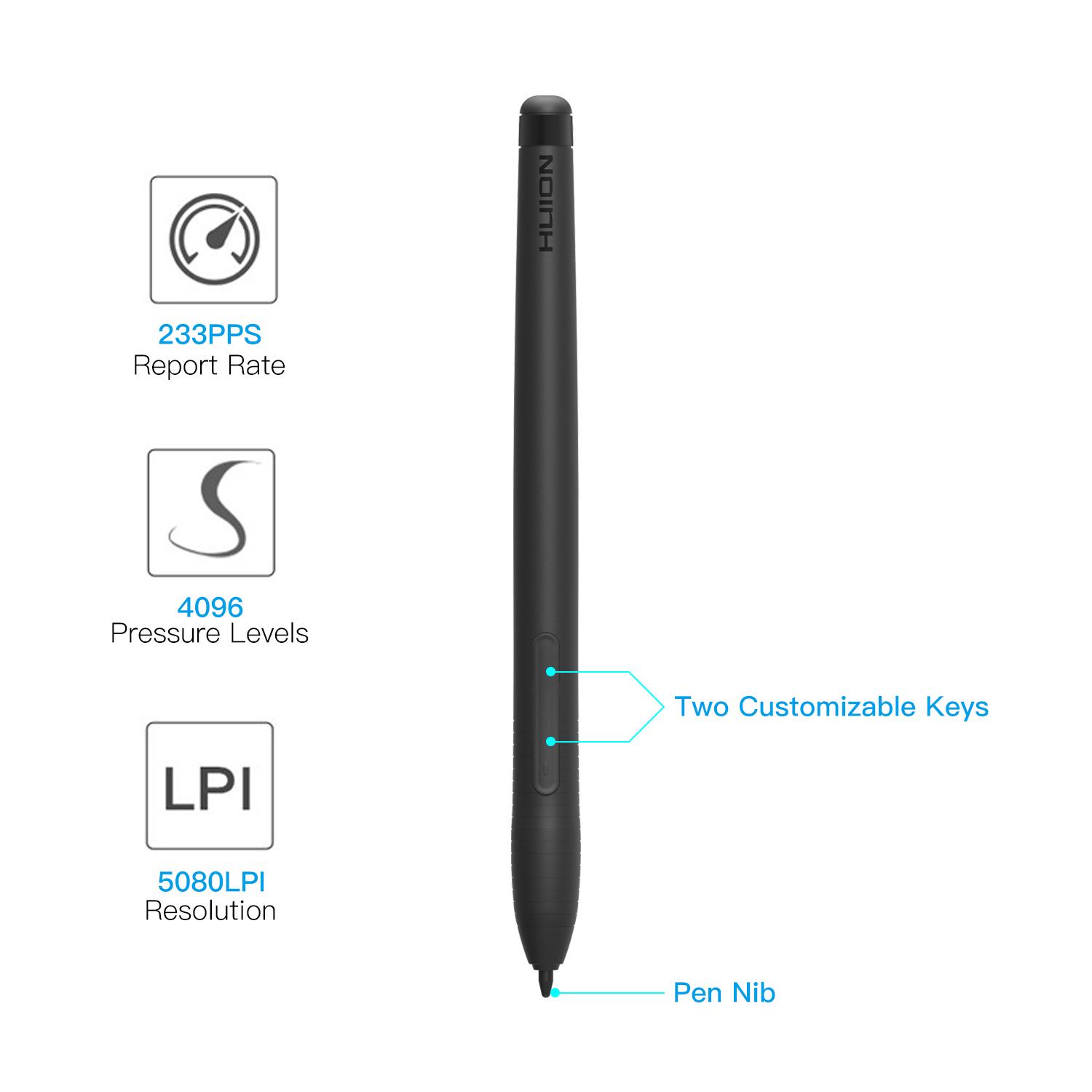 

Стилус Huion PW500 без батареи, 8192 уровней давления с 4 наконечниками для ручки, зажим для ручки для Huion GT221
